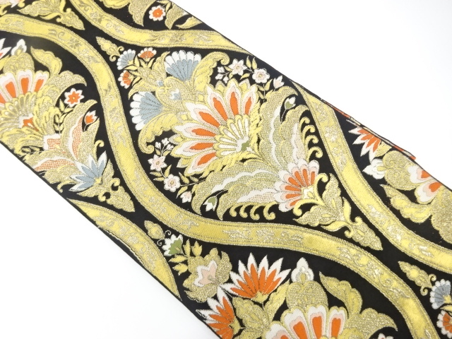 JAPANESE KIMONO / ANTIQUE FUKURO OBI / WOVEN FLORAL SARASA